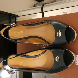 Coach slingback wedges with  jute heel.